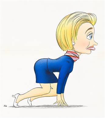 ROBERT GROSSMAN (1940 - 2018) Hillary Clinton "The Wrong Race" original and revision.